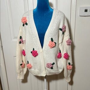 LUNA IVY Flower Cardigan Women’s Large
